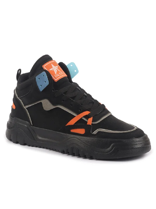 Men's casual sneakers with a mesh upper Men Black Colorblocked High Top Feather Lite Lace Up Sneakers|High Ankle Sneaker Shoes|Chunky Lace Up Casual Shoes Men's casual sneakers with a mesh upper Men Black Colorblocked High Top Feather Lite Lace Up Sneakers|High Ankle Sneaker Shoes|Chunky Lace Up Casual Shoes