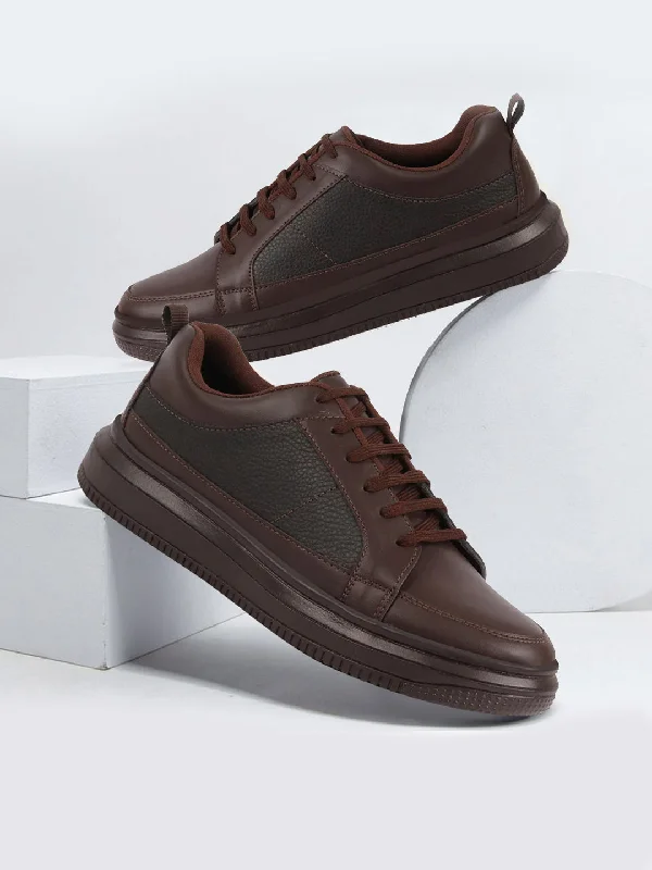 Men's casual shoes with a metallic trim Men Brown Classic Chunky Lace Up Sneaker Ankle Shoes|Walking|Low Top|Casual Shoe Men's casual shoes with a metallic trim Men Brown Classic Chunky Lace Up Sneaker Ankle Shoes|Walking|Low Top|Casual Shoe