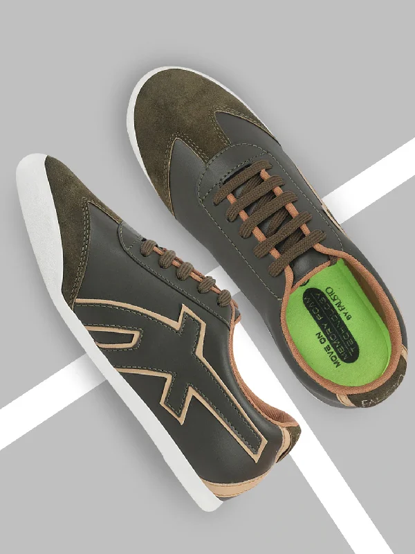 Men's casual shoes with a sporty look and feel Men Olive Green Trendy Lace Up Sneakers Men's casual shoes with a sporty look and feel Men Olive Green Trendy Lace Up Sneakers