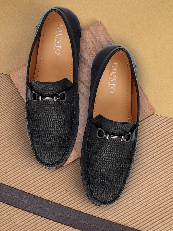 Men's casual shoes with a low - profile design Men Black Horsebit Buckle Embossed Casual/Dress Loafer Shoes Men's casual shoes with a low - profile design Men Black Horsebit Buckle Embossed Casual/Dress Loafer Shoes