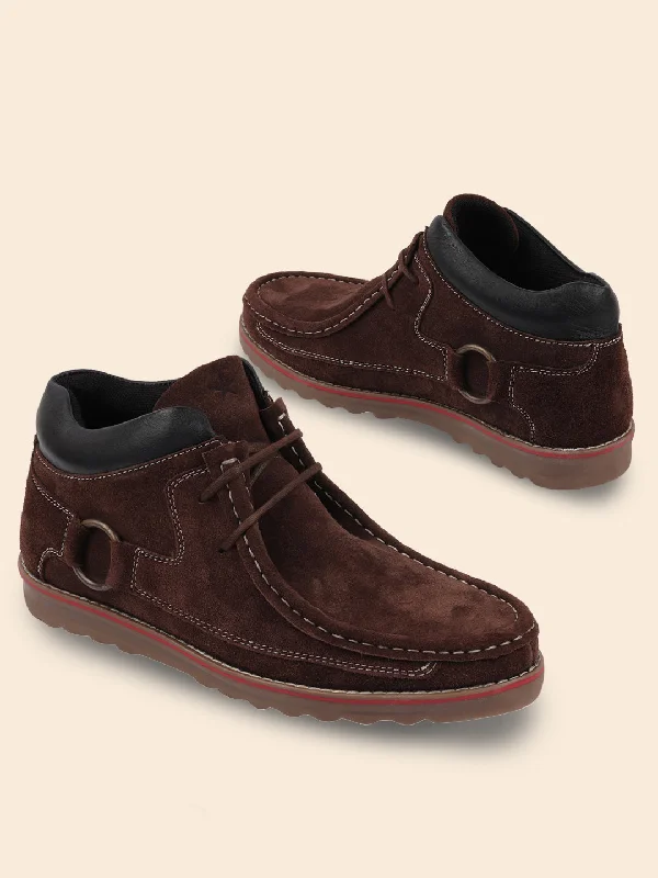 Men's casual shoes with a sporty look and feel Men Brown Suede Leather Mid Ankle Lace Up Casual Shoes Men's casual shoes with a sporty look and feel Men Brown Suede Leather Mid Ankle Lace Up Casual Shoes