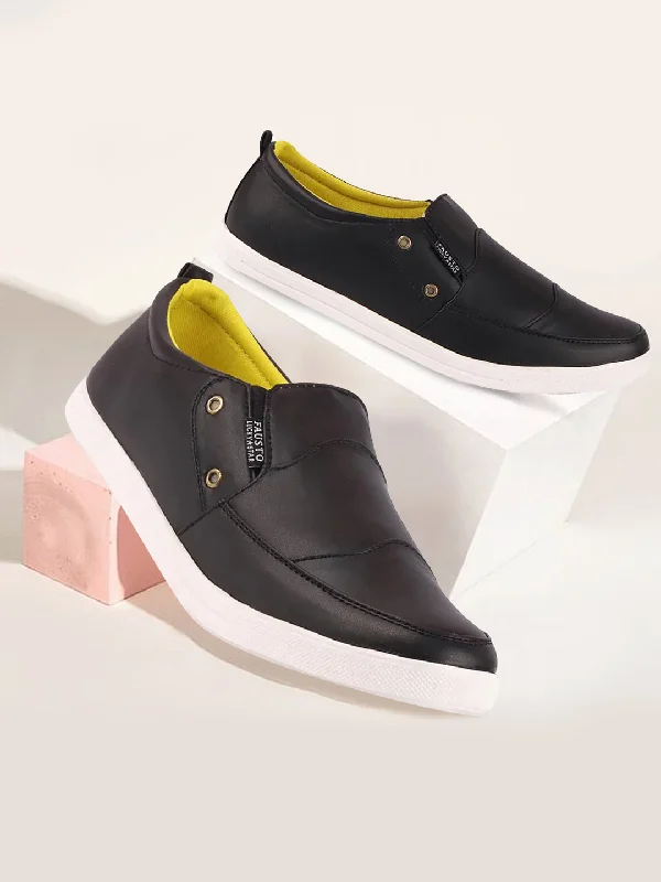 Men's casual shoes with a geometric pattern Men Black Casual Slip-On Loafers