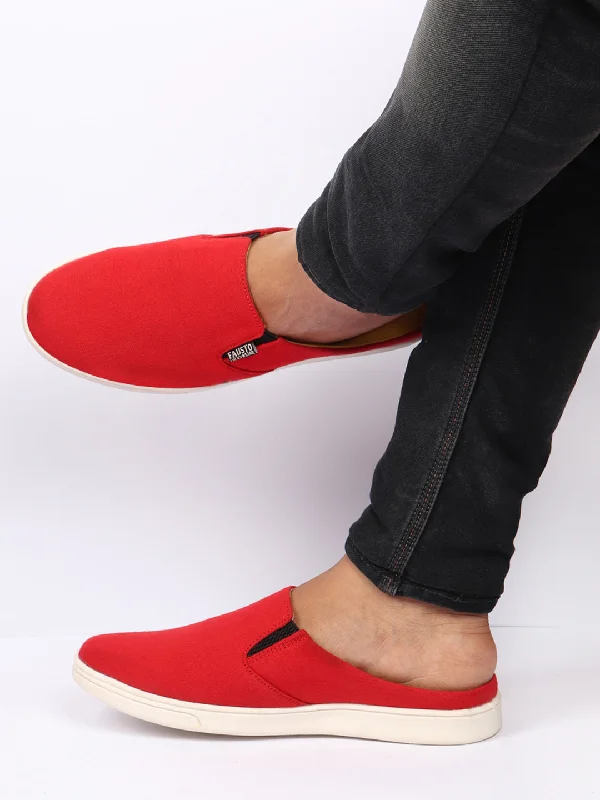 Men's casual shoes with a thick sole for added height Men Red Casual Back Open Canvas Stylish Slip On Shoes Men's casual shoes with a thick sole for added height Men Red Casual Back Open Canvas Stylish Slip On Shoes