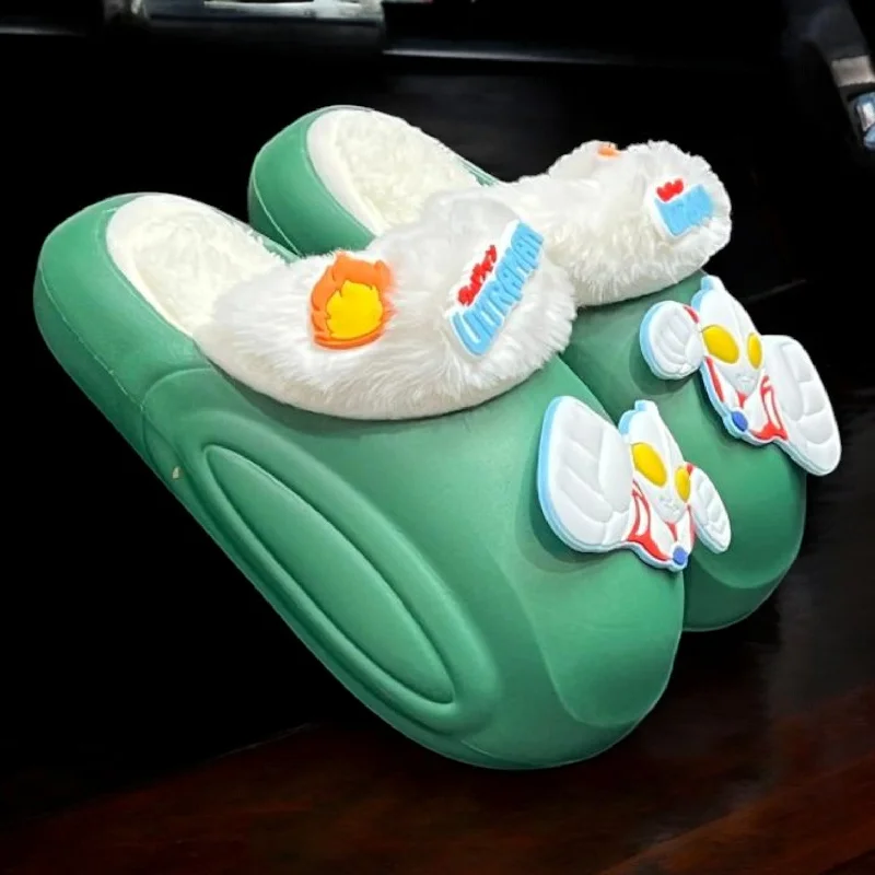 Men's plush slippers with a faux fur lining Kids ultramen
