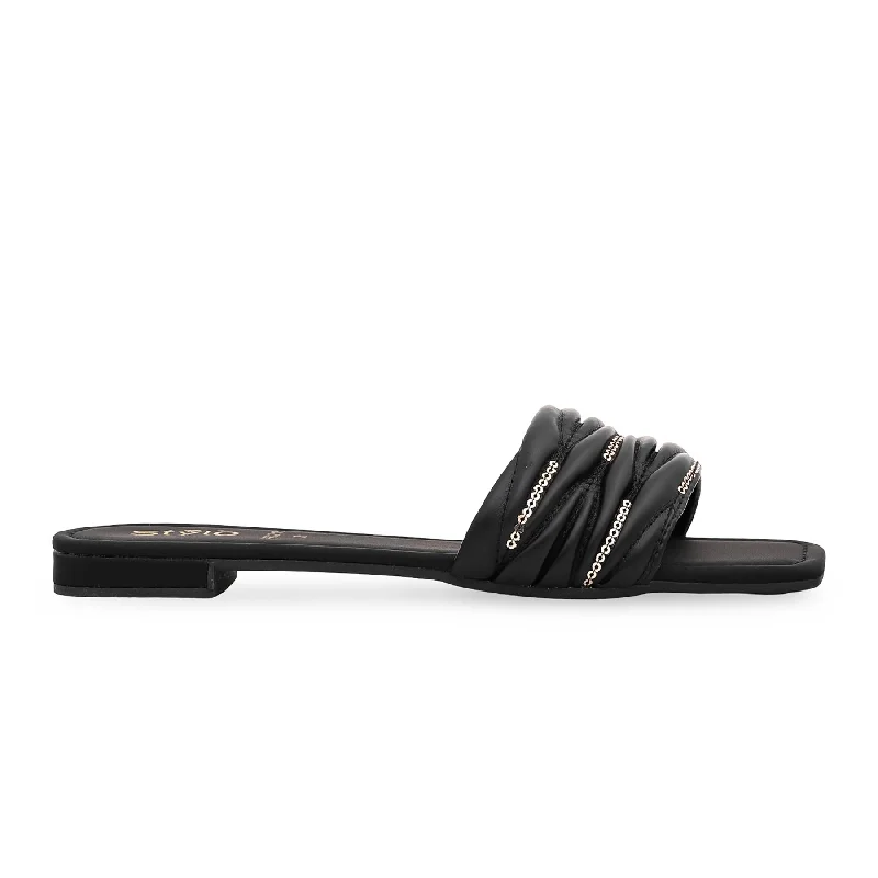 Men's slippers with a padded collar for comfort Black Formal Slipper FR8215