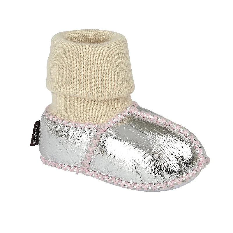 Men's slippers with a Velcro closure for easy on and off BABY SHEEPSKIN SLIPPER SOCKS - SILVER