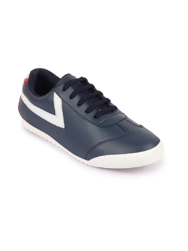 Men's casual shoes with a padded heel for comfort Men Navy Blue Lace-Up Classic Striped Sneakers Casual Shoes Men's casual shoes with a padded heel for comfort Men Navy Blue Lace-Up Classic Striped Sneakers Casual Shoes