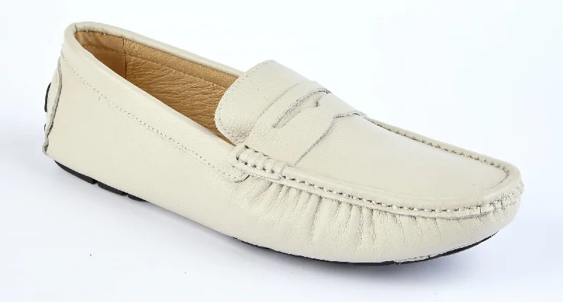 Leather men's slippers with a mule style ECRU LEATHER DRIVING SHOES