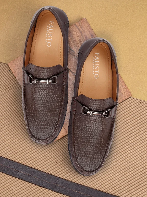 Men's casual shoes with a geometric pattern Men Brown Horsebit Buckle Embossed Casual/Dress Loafer Shoes Men's casual shoes with a geometric pattern Men Brown Horsebit Buckle Embossed Casual/Dress Loafer Shoes
