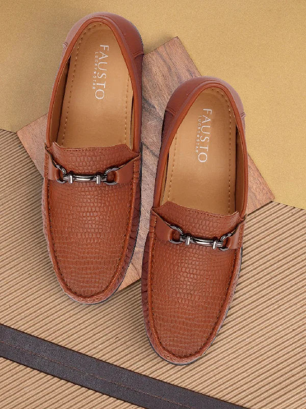 Men's casual shoes with a low - profile design Men Tan Horsebit Buckle Embossed Casual/Dress Loafer Shoes Men's casual shoes with a low - profile design Men Tan Horsebit Buckle Embossed Casual/Dress Loafer Shoes