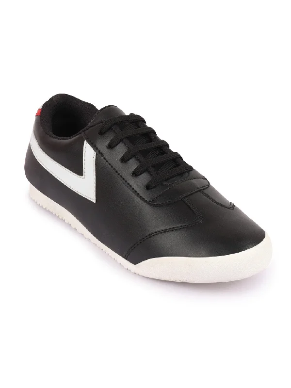 Men's casual shoes with a sporty look and feel Men Black Lace-Up Classic Striped Sneakers Casual Shoes Men's casual shoes with a sporty look and feel Men Black Lace-Up Classic Striped Sneakers Casual Shoes