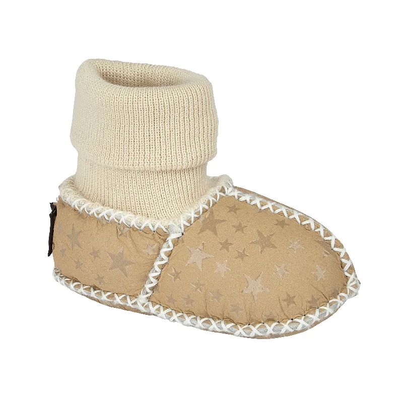 Slipper - boot style men's slippers for cold feet BABY SHEEPSKIN SLIPPER SOCKS - BEIGE STAR