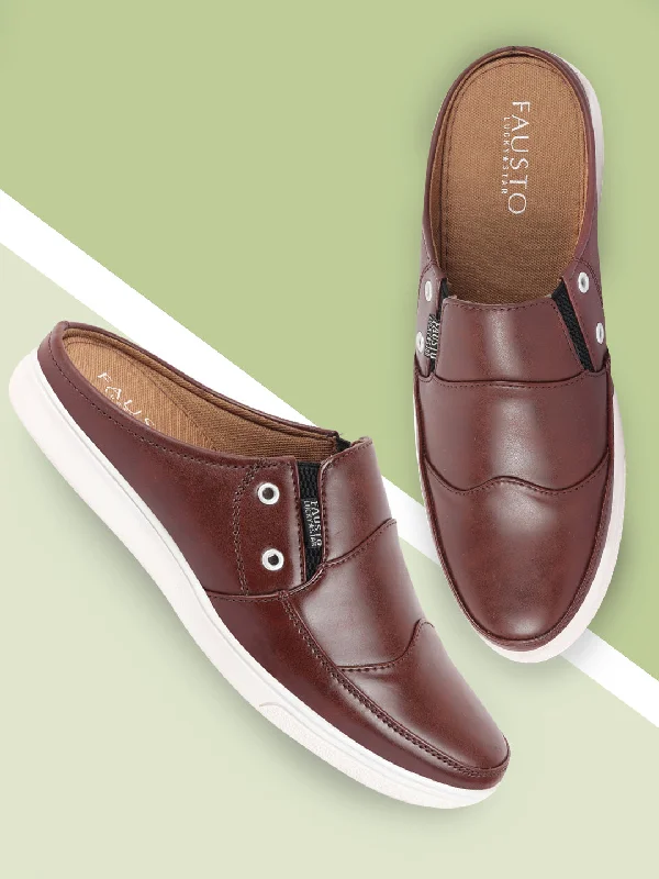 Men's casual shoes with a low - profile design Men Brown Casual Back Open Classic Slip On Shoes