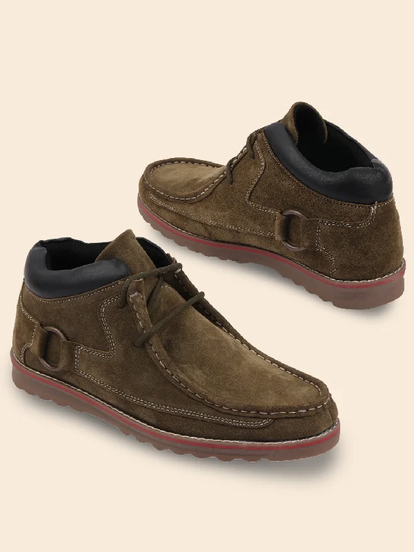 Men's casual shoes with a metallic trim Men Olive Suede Leather Mid Ankle Lace Up Casual Shoes Men's casual shoes with a metallic trim Men Olive Suede Leather Mid Ankle Lace Up Casual Shoes