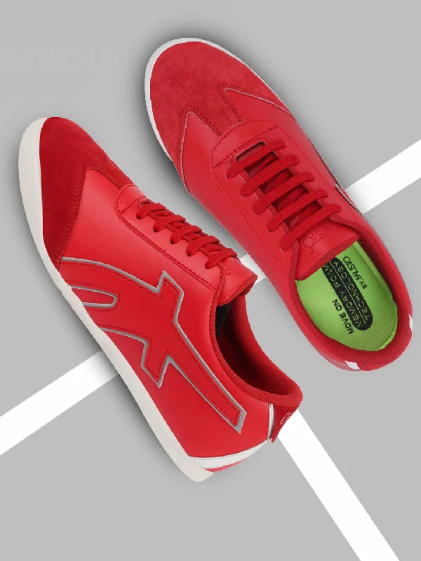 Men's casual shoes with a low - profile design Men Red Trendy Lace Up Sneakers