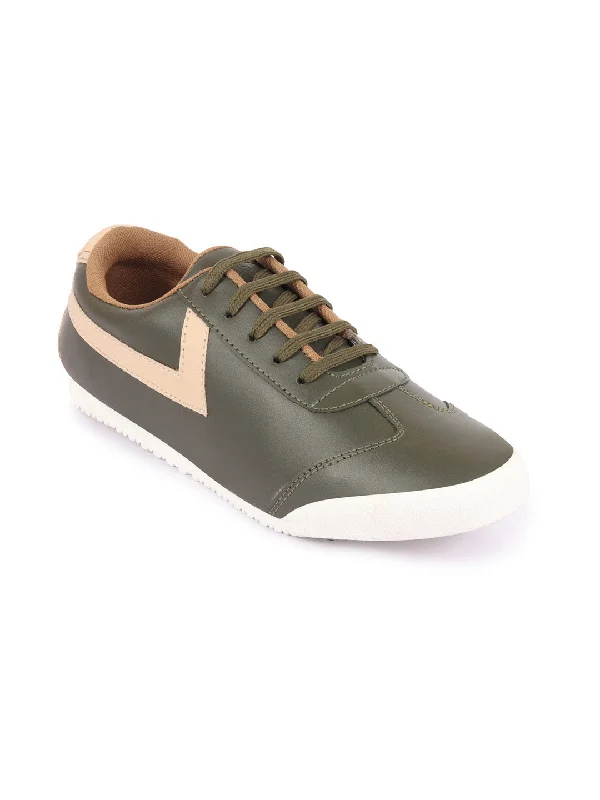 Men's casual shoes with a metallic trim Men Olive Green Lace-Up Classic Striped Sneakers Casual Shoes Men's casual shoes with a metallic trim Men Olive Green Lace-Up Classic Striped Sneakers Casual Shoes