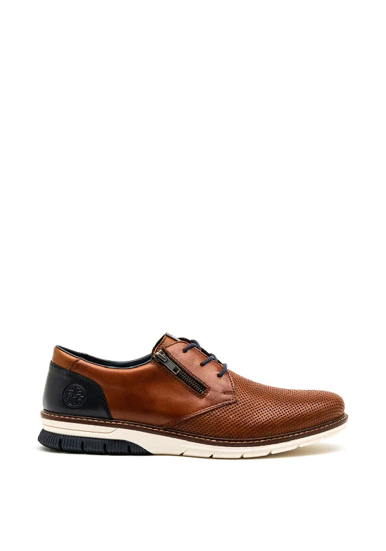 Men's casual shoes with a logo patch on the tongue Rieker Mens Rieker Laser Cut Zip Shoes, Tan Men's casual shoes with a logo patch on the tongue Rieker Mens Rieker Laser Cut Zip Shoes, Tan