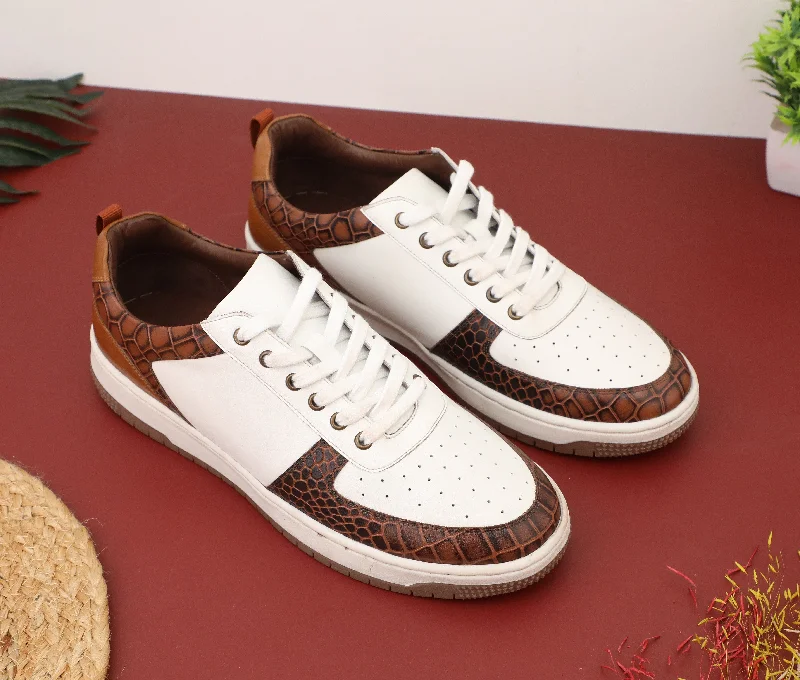 Men's casual shoes with a geometric pattern Ezok Leather Sneaker Shoes For Men
