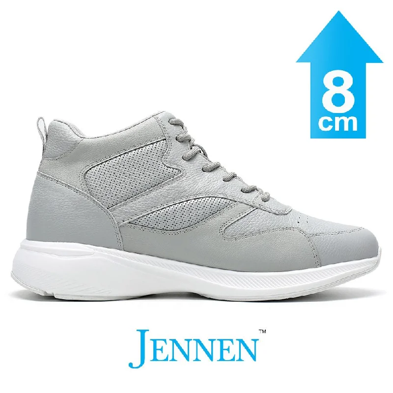 Men's casual shoes with a soft insole for cushioning Mr. Pippen 8cm | 3.2 inches Grey Leather High Top Elevator Kicks Men's casual shoes with a soft insole for cushioning Mr. Pippen 8cm | 3.2 inches Grey Leather High Top Elevator Kicks