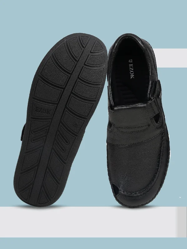 Men's casual shoes with a floral print for a unique style Ezok Black Leather Slip on Casual Shoes Men's casual shoes with a floral print for a unique style Ezok Black Leather Slip on Casual Shoes