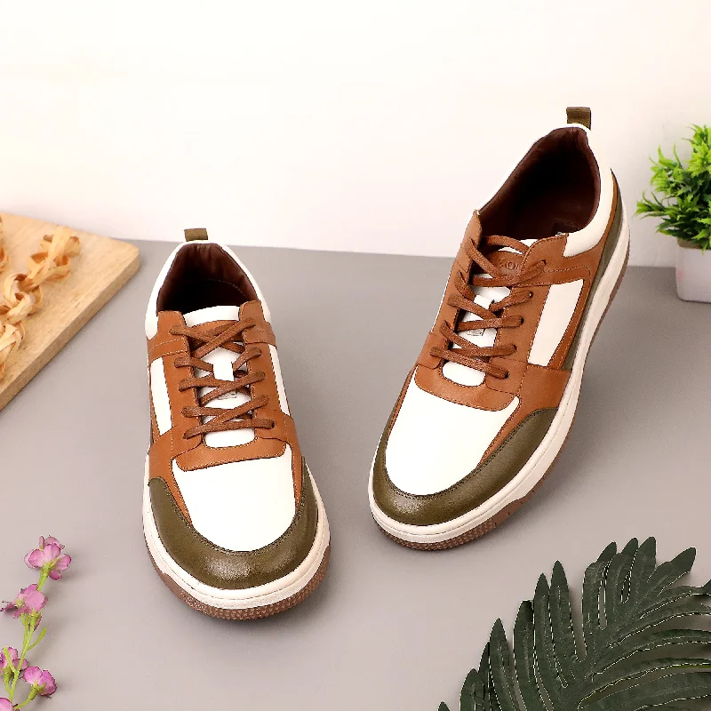 Men's casual shoes with a geometric pattern Ezok Leather Sneaker Shoes For Men