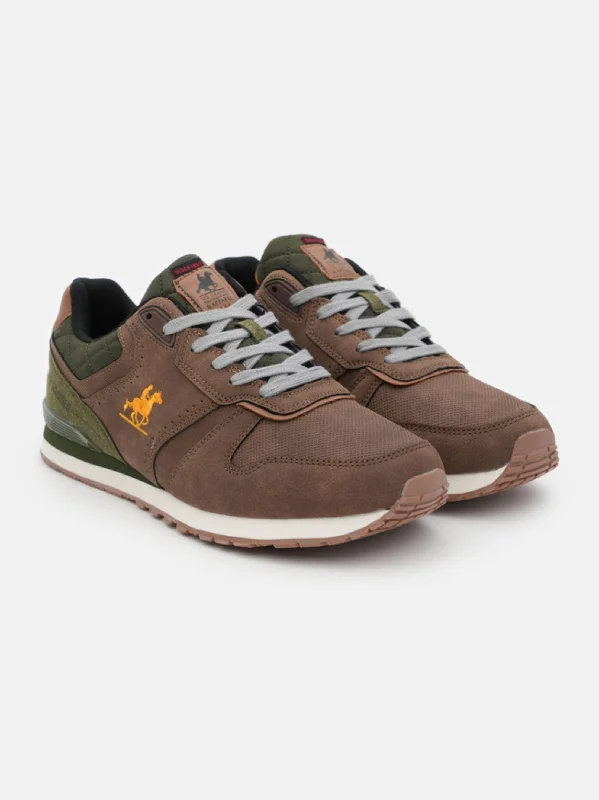 Men's casual shoes with a soft insole for cushioning Men's Brand Logo Embroidered Sneakers,Brown/Olive Men's casual shoes with a soft insole for cushioning Men's Brand Logo Embroidered Sneakers,Brown/Olive