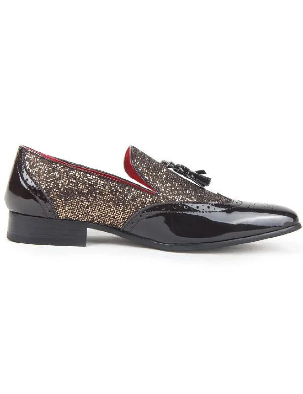 Suede men's loafers for a soft and luxurious feelBLACK FAUX PATENT LEATHER GOLD SHINY GLITTER PARTY TASSEL LOAFER Suede men's loafers for a soft and luxurious feelBLACK FAUX PATENT LEATHER GOLD SHINY GLITTER PARTY TASSEL LOAFER