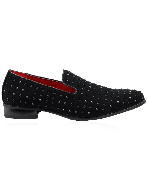 Men's loafers with a removable insole for cleaningBLACK SUEDE LEATHER LINED GLITTER STUD LOAFERS Men's loafers with a removable insole for cleaningBLACK SUEDE LEATHER LINED GLITTER STUD LOAFERS