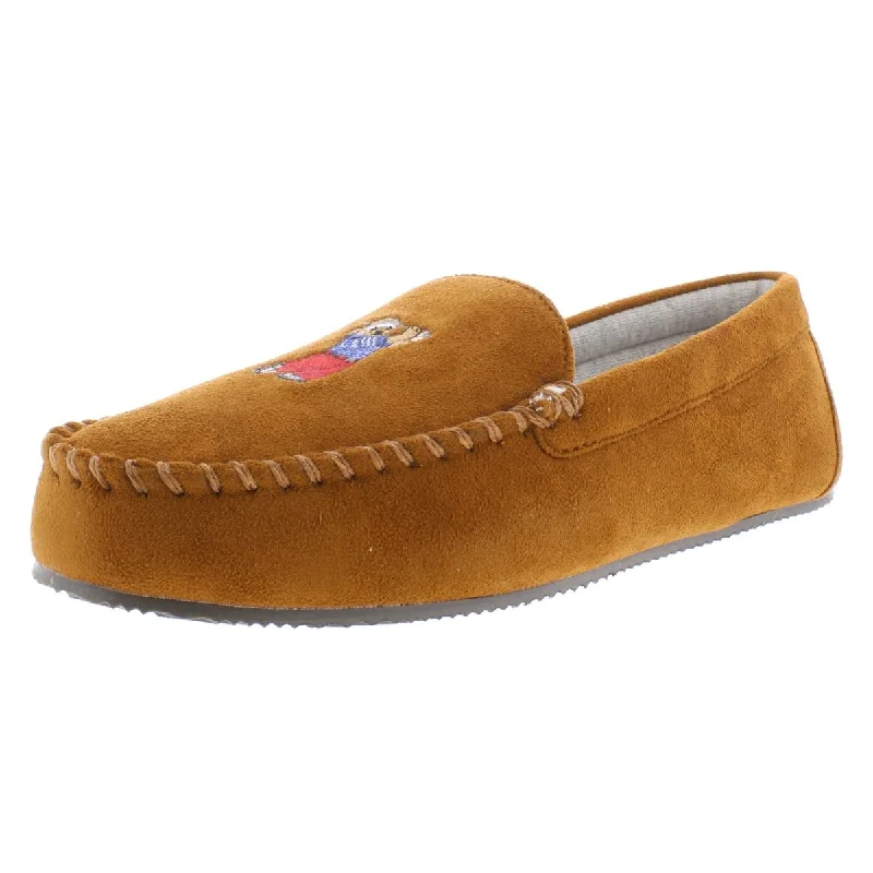 Men's slippers with a soft, flexible solePolo Ralph Lauren Mens Golfing Bear Micro suede Memory Foam Moccasin Slippers