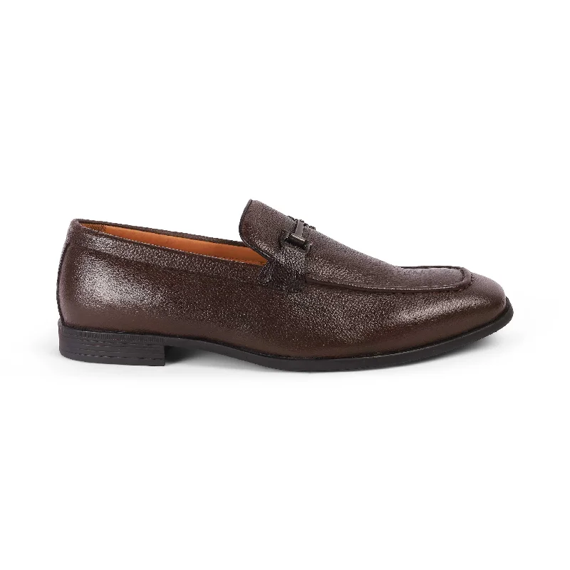 Men's loafers with a decorative buckleTresmode Umac Brown Men's Leather Loafers