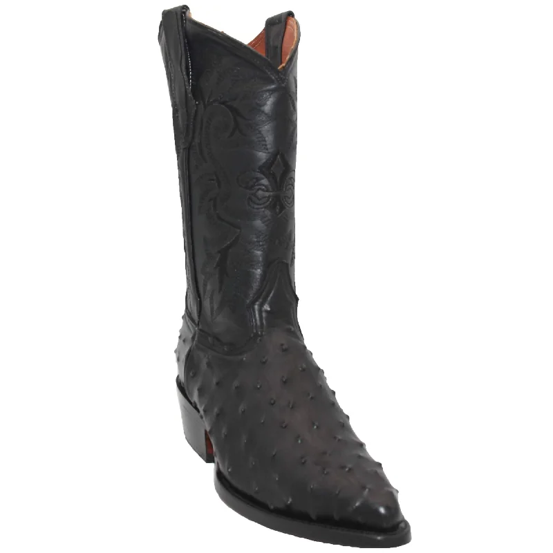 Men's western boots with a traditional western boot silhouette and a polished shineMens Leather Ostrich Print J Toe Cowboy Boot Men's western boots with a traditional western boot silhouette and a polished shineMens Leather Ostrich Print J Toe Cowboy Boot