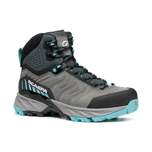 Men's hiking boots with a quick - lace systemScarpa Rush Trek GTX Womens Hiking Boot - Midgray Aqua Men's hiking boots with a quick - lace systemScarpa Rush Trek GTX Womens Hiking Boot - Midgray Aqua