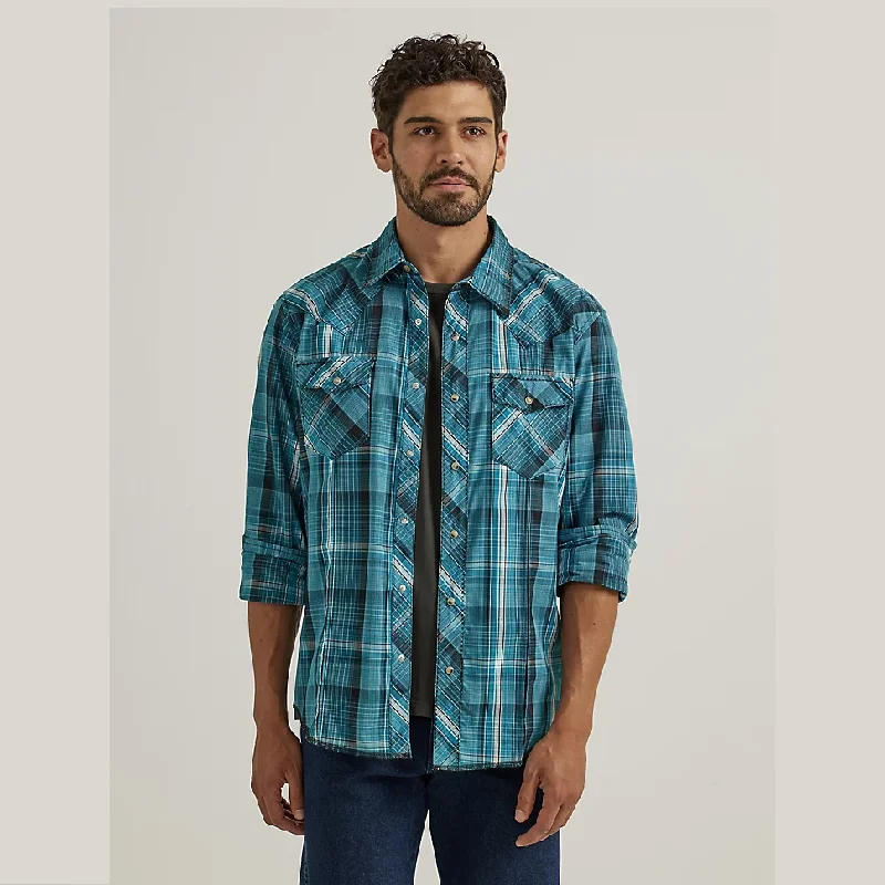 Men's western boots with a high - quality leather upper and a suede liningWrangler® Men's Long Sleeve Western Shirt - Cerulean Plaid Men's western boots with a high - quality leather upper and a suede liningWrangler® Men's Long Sleeve Western Shirt - Cerulean Plaid