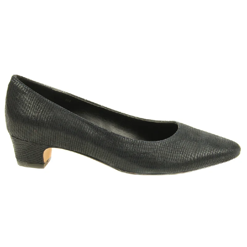 Men's formal shoes with a rubber heel cap for durabilityAstyr Pointed Toe Block Heel Pumps