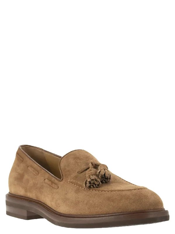 Men's formal shoes in a black or brown leatherBrunello Cucinelli Mens Suede Tassle Moccasins in Light Brown Men's formal shoes in a black or brown leatherBrunello Cucinelli Mens Suede Tassle Moccasins in Light Brown