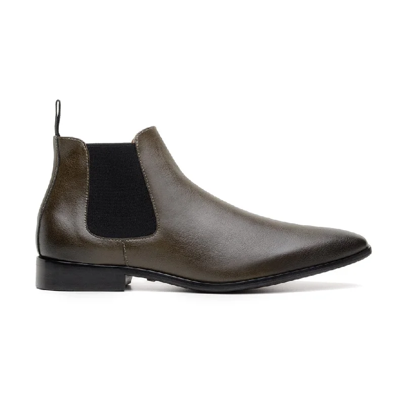 Men's formal shoes with a narrow toe box'Sterling' men's vegan Chelsea by Zette Shoes - olive Men's formal shoes with a narrow toe box'Sterling' men's vegan Chelsea by Zette Shoes - olive
